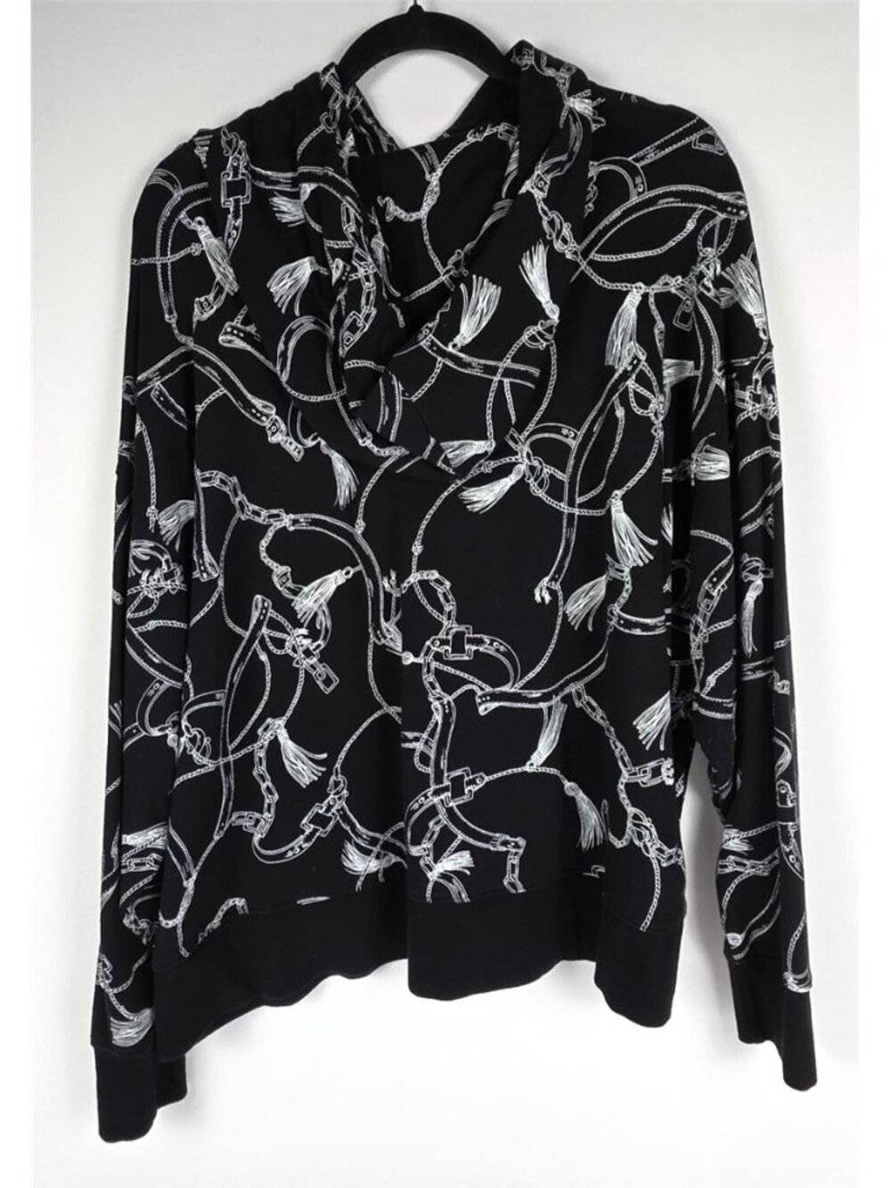 Lauren Ralph Lauren Black Chain Print Hooded Sweater Pullover RL Logo 2X - Picture 3 of 9